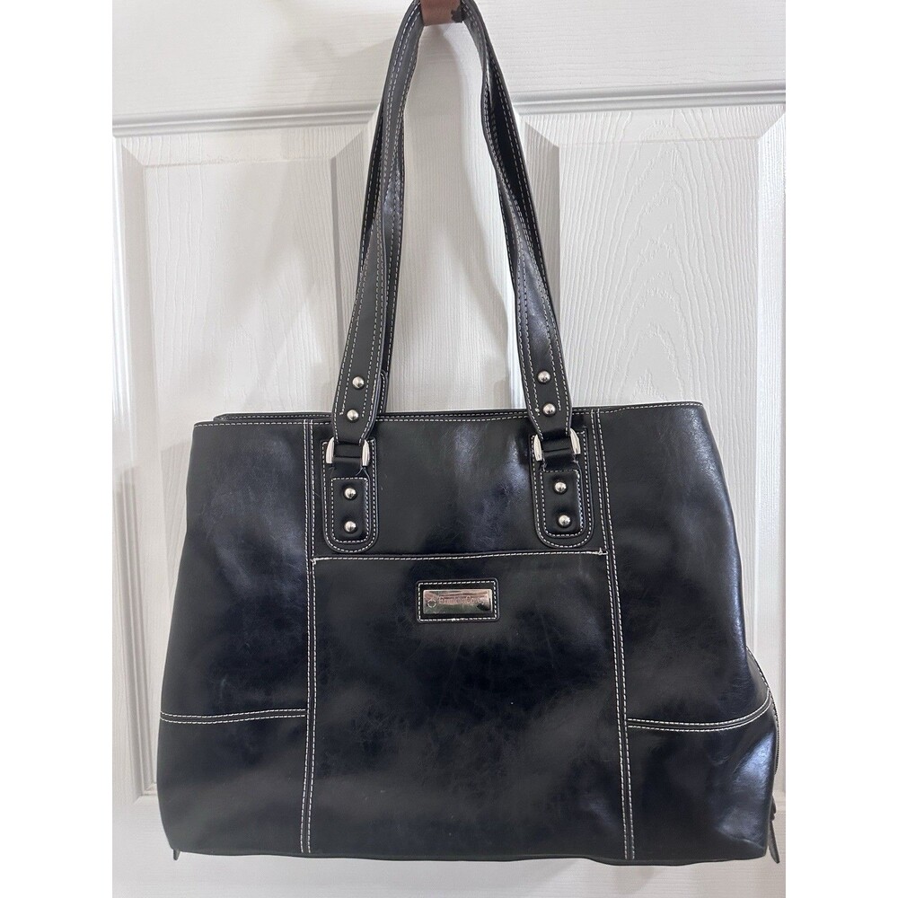FranklinCovey Black Super Organizer Tote Bag, faux leather